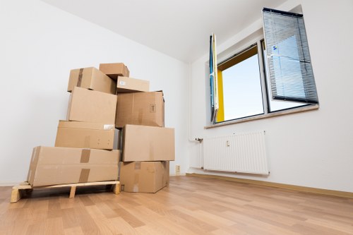 Boxes and furniture organised for a removals service in Sutton